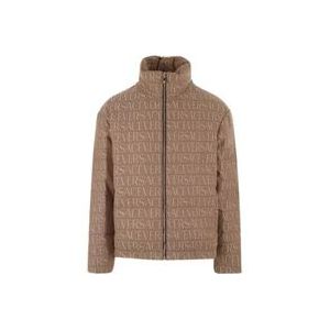 Versace Jacquard Allover Beige/Bruine Jas , Brown , Heren , Maat: L