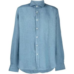 Canali, Heren, Overhemden, Blauw, Maat: XL Linnen,