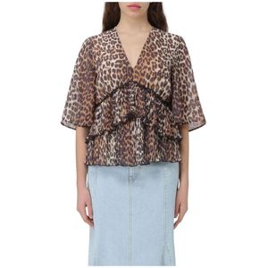 Ganni, Dames, Blouses & Shirts, Beige, Maat: M Poliester,