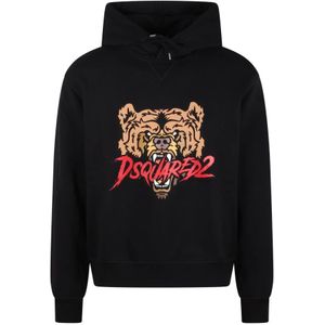 Dsquared2 Beer Grafische Hoodie Katoen Fleece Voering , Black , Heren , Maat: M