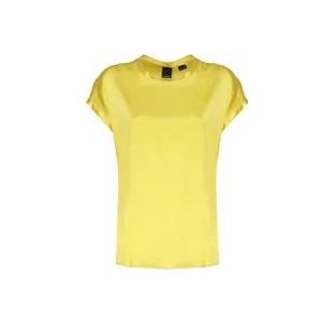 Pinko Gele Zijden T-shirts en Polos , Yellow , Dames , Maat: M