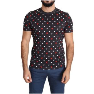 Dolce & Gabbana - Grijs - T-shirt - Katoen - Heren - Veelkleurig met Hartprints
