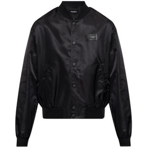 Dolce & Gabbana, Heren, Jassen, Zwart, Maat: S Satijn,