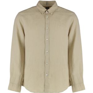 Hugo - Herenshirt - Zandkleur - Linnen - Lange Mouwen
