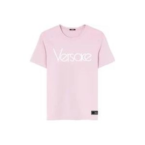 Versace Logo Print Crew Neck T-shirts en Polos , Pink , Dames , Maat: XS