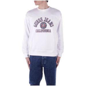Guess, Heren, Sweatshirts & Hoodies, Wit, Maat: M Katoen,
