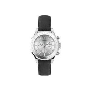 Versace Chrono Signature Leren Zilver Staal Horloge , Gray , Heren , Maat: ONE Size