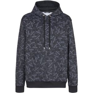 Balmain Hoodie met all-over label print , Black , Heren , Maat: S