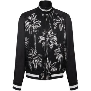 Balmain Gedrukte satijnen palmboom bomberjack , Black , Heren , Maat: XL