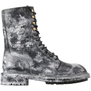 Dolce & Gabbana - Veterschoenen - Zwart met Grijs-Witte Accenten - Leer