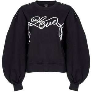 Pinko, Dames, Sweatshirts & Hoodies, Zwart, Maat: XS Katoen,