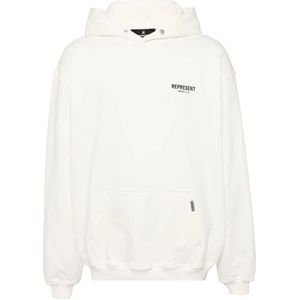 Represent - Gestreepte Logo Hoodie - Heren - Wit - Katoen
