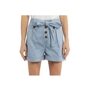 Woolrich Lichtblauwe Stretch Katoenen Twill Shorts , Blue , Dames , Maat: W28