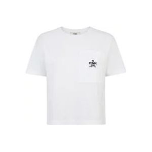 Fendi Witte T-shirt met geborduurd logo , White , Dames , Maat: M