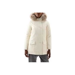 Woolrich Beige Winterjassen met Afneembare Leren Parka , Beige , Dames , Maat: M