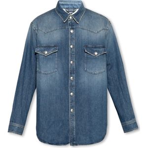 Burberry, Heren, Overhemden, Blauw, Maat: M Denim,