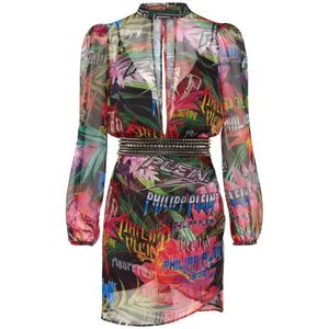 Philipp Plein, Dames, Jurken, Veelkleurig, Maat: XS Zijde,