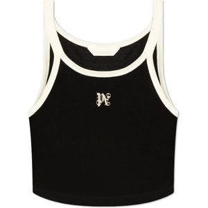 Palm Angels, Dames, Tops, Zwart, Maat: M Katoen,