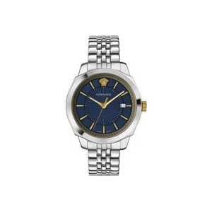 Versace Icon Classic Blauw Roestvrij Stalen Horloge , Gray , Heren , Maat: ONE Size