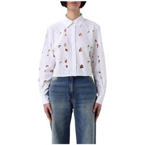 Cropped Eyelet Shirt - Wit - Shirt