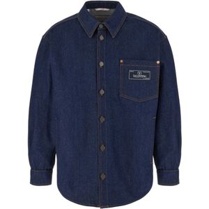 Valentino Garavani, Heren, Overhemden, Blauw, Maat: M Denim,