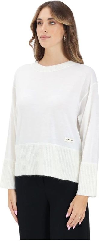 Armani Exchange - Ronde-hals Knitwear - Wit - Dames - 100% Wol