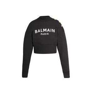 Balmain Crop sweatshirt met logo print , Black , Dames , Maat: XS