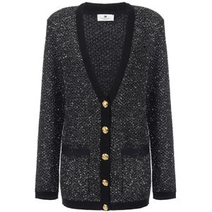 Elisabetta Franchi, Dames, Truien, Zwart, Maat: S Wol,