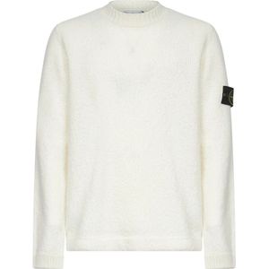 Stone Island - Witte Ribgebreide Trui - Heren - Wol - Met Badge