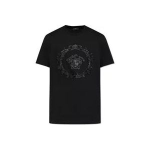 Versace Geborduurd T-shirt , Black , Heren , Maat: XL