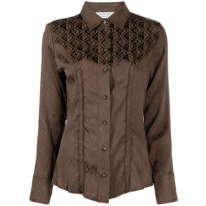 Marine Serre, Dames, Blouses & Shirts, Bruin, Maat: M Satijn,