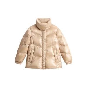 Woolrich Bruine Gewatteerde Gewatteerde Jas Waterafstotend , Brown , Dames , Maat: M