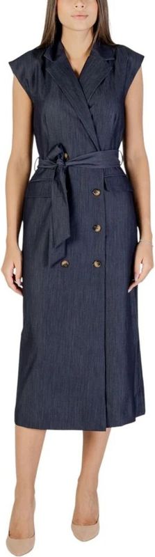 Ichi - Blauwe V-hals Jurk - Mouwloos - Dames - Polyester