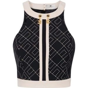 Elisabetta Franchi, Dames, Tops, Zwart, Maat: M Poliester,