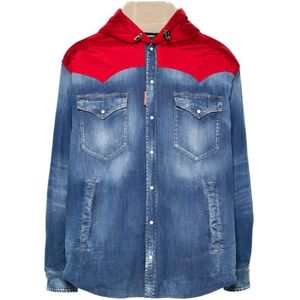 Dsquared2 Blauwe Denim Hoodie Jas , Blue , Heren , Maat: M