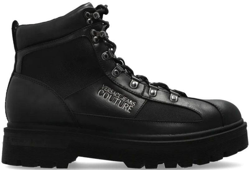 Versace Jeans Couture - Enkellaarsjes - Zwart - Trapperslaarzen met Bedrukt Logo