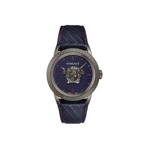 Versace Blauw Leren Quartz Horloge , Gray , Heren , Maat: ONE Size
