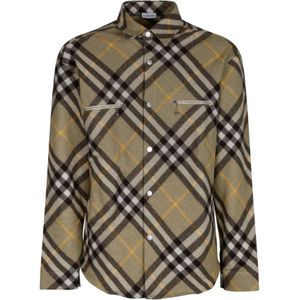 Burberry, Heren, Overhemden, Bruin, Maat: L Wol,