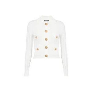 Balmain Gebreide cardigan met knopen , White , Dames , Maat: 2XS