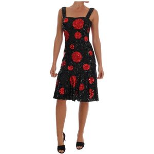 Dolce Gabbana - Shift - Cocktailjurk - Zwart en Rood - Knielengte