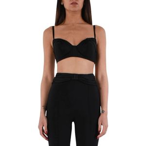 Elisabetta Franchi, Dames, Tops, Zwart, Maat: S Satijn,