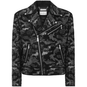 Philipp Plein, Heren, Jassen, Zwart, Maat: XL Leer,