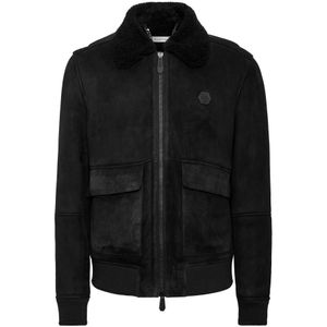 Philipp Plein, Heren, Jassen, Zwart, Maat: 3XL Leer,