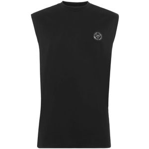 Plein Sport, Heren, Tops, Zwart, Maat: L Katoen,