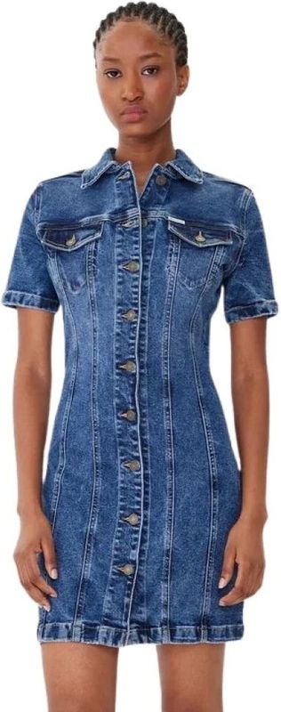 Guess - Denim Korte Mouw Jurk - Geweven Stretch - Slim Fit