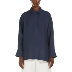 Max Mara Studio, Dames, Blouses & Shirts, Blauw, Maat: XS Linnen,