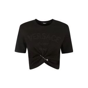 Zwarte T-shirts en Polos met Versace Milano Logo , Black , Dames , Maat: XS
