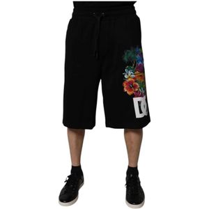 Dolce & Gabbana - Bermuda Shorts - Zwart - DG Logo Bloemenprint - 100% Katoen