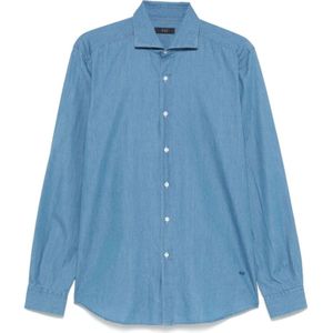 Fay, Heren, Overhemden, Blauw, Maat: M Katoen,