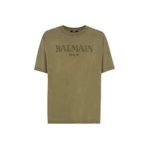 Balmain Vintage geborduurd T-shirt , Green , Heren , Maat: M